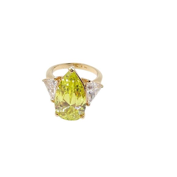 UNCAS Gold Vermeil Over Sterling Large Pear Cut Yellow Rhinestone Ring Size 5 - Picture 5 of 6